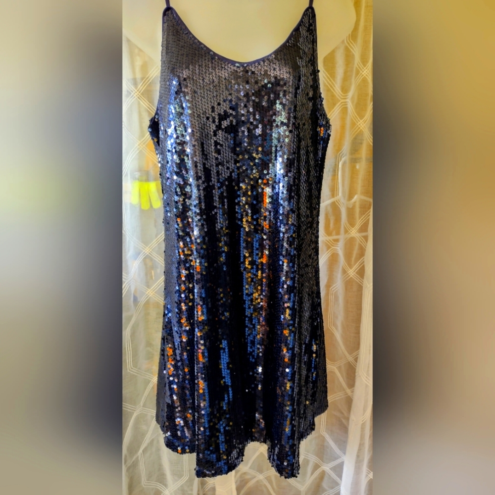 Allegra K Shimmering Navy Blue Sequin Mini Dress